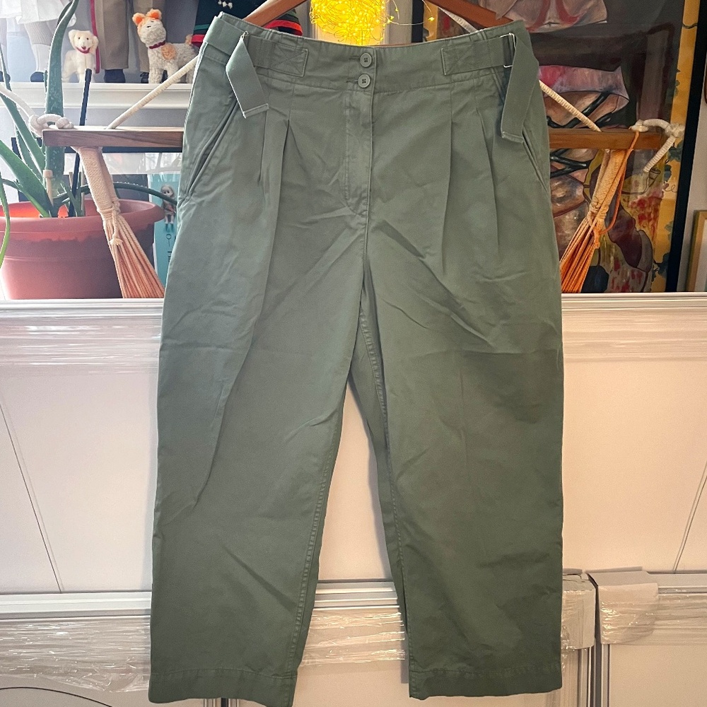 TOAST Olive Green High-Waist Pleated Crop Pants